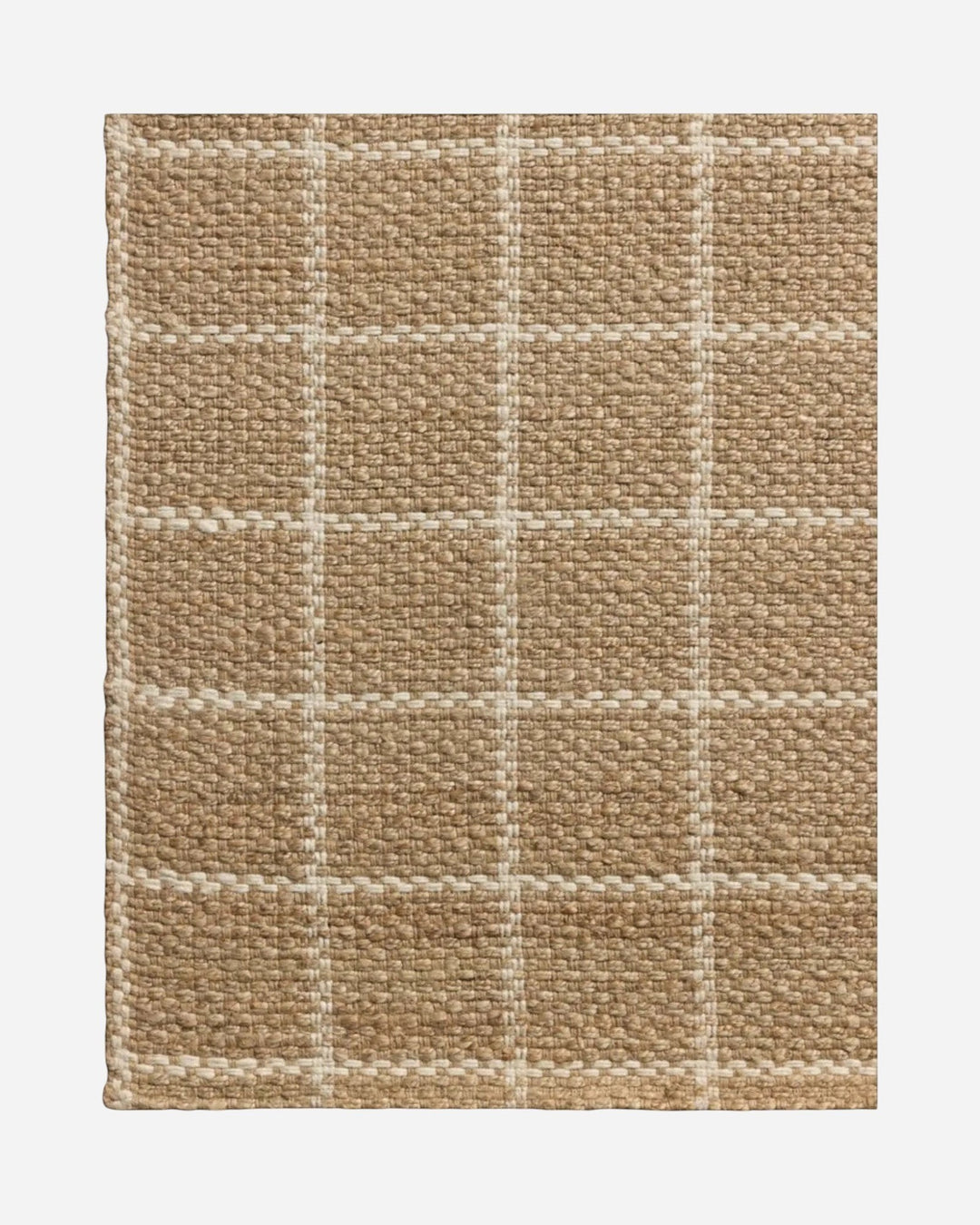 Tapis Maison Olive Fletcher en jute naturel et ivoire avec un motif à carreaux tissé mécaniquement