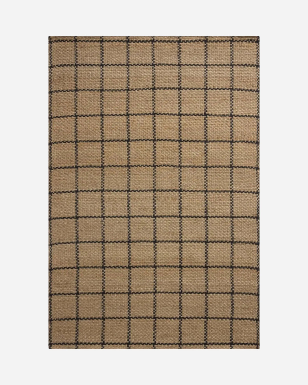 Tapis Maison Olive Fletcher en jute naturel avec un motif à carreaux marron, tissé mécaniquement et texturé.