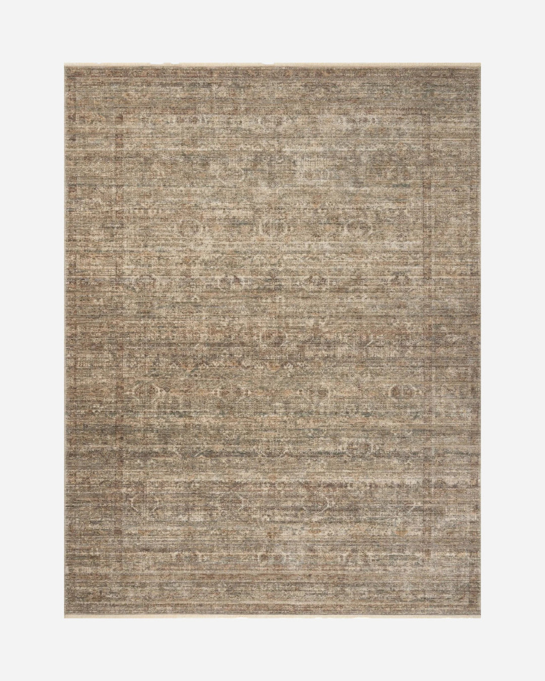Tapis Maison Olive MOLLY à motif vintage dans des tons tabac et sauge, tissé en polypropylène et polyester