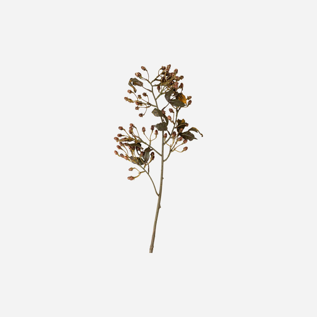 Tige d'hypericum artificielle Maison Olive de 33 pouces avec des grappes de boutons réalistes et des feuilles sombres.