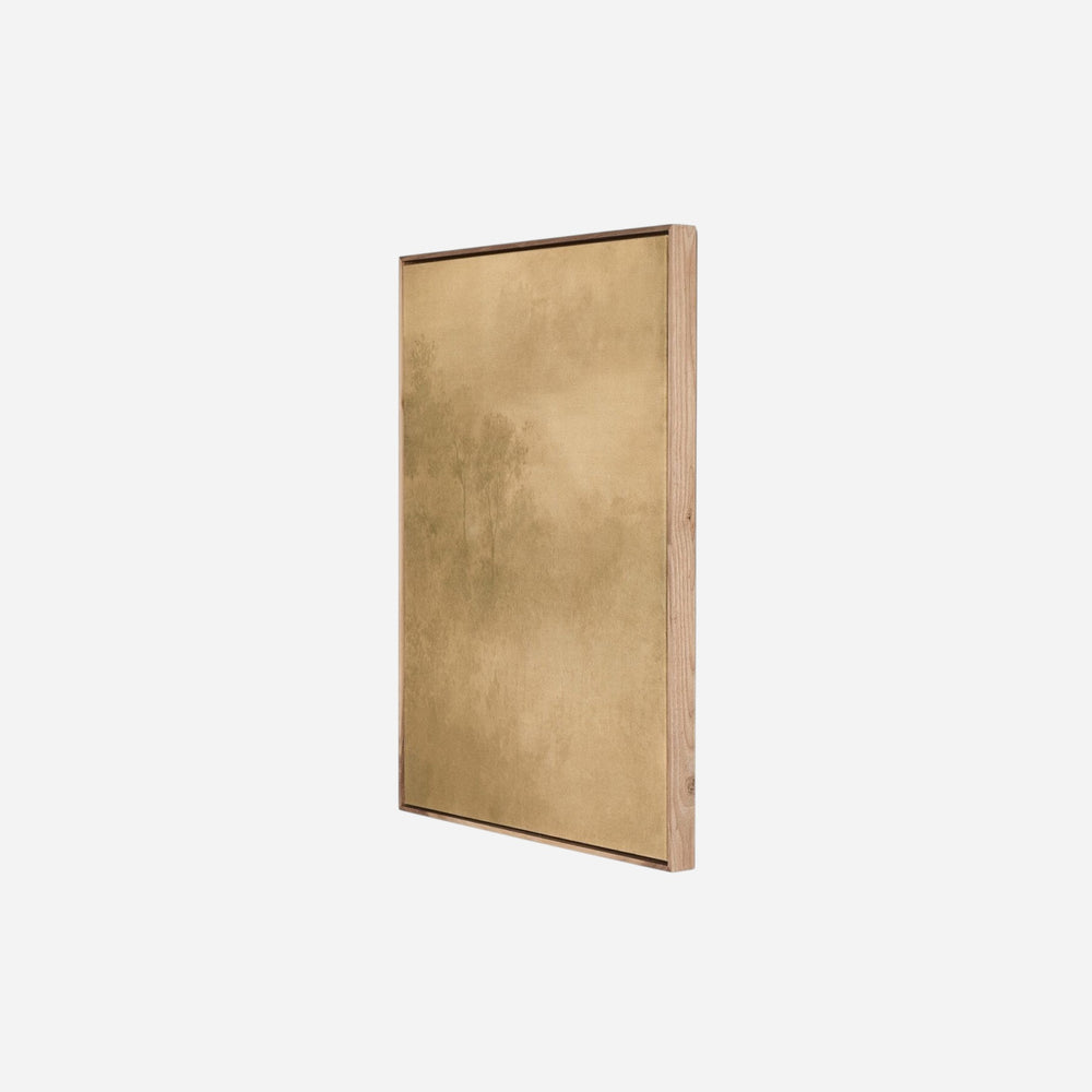 Toile encadrée Illuminated par Maison Olive, paysage atmosphérique sur toile brute avec cadre flottant en noyer rustique