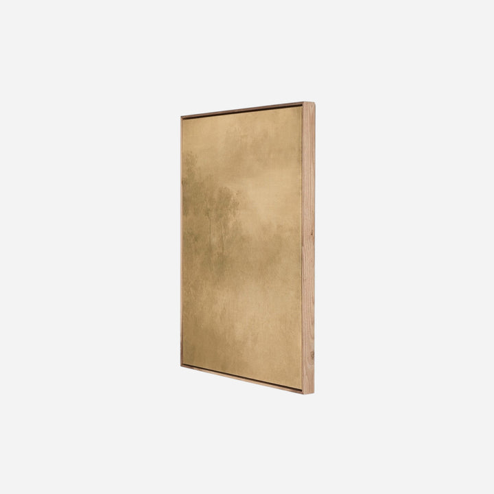 Toile encadrée Illuminated par Maison Olive, paysage atmosphérique sur toile brute avec cadre flottant en noyer rustique