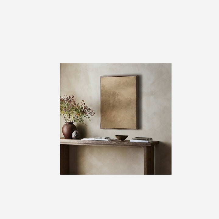 Toile encadrée Illuminated par Maison Olive, paysage atmosphérique sur toile brute avec cadre flottant en noyer rustique