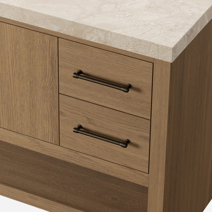 Maison Olive ANTHEM vanité simple large en chêne naturel avec dessus en marbre et poignées en laiton