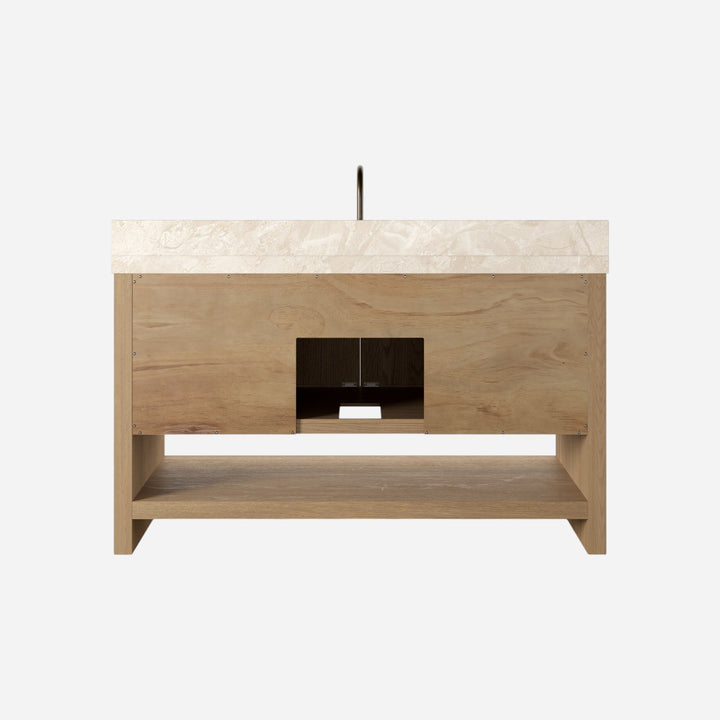 Maison Olive ANTHEM vanité simple large en chêne naturel avec dessus en marbre et robinet en laiton