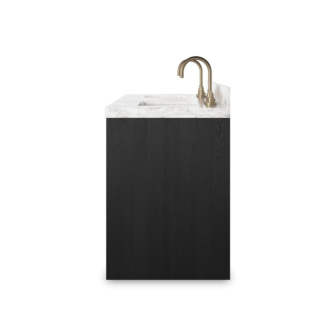 Maison Olive Vanité double ANTHEM en chêne noir avec dessus en marbre et robinets en laiton