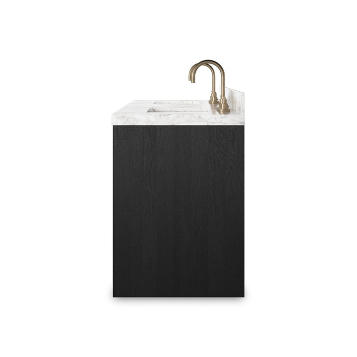 Maison Olive Vanité double ANTHEM en chêne noir avec dessus en marbre et robinets en laiton