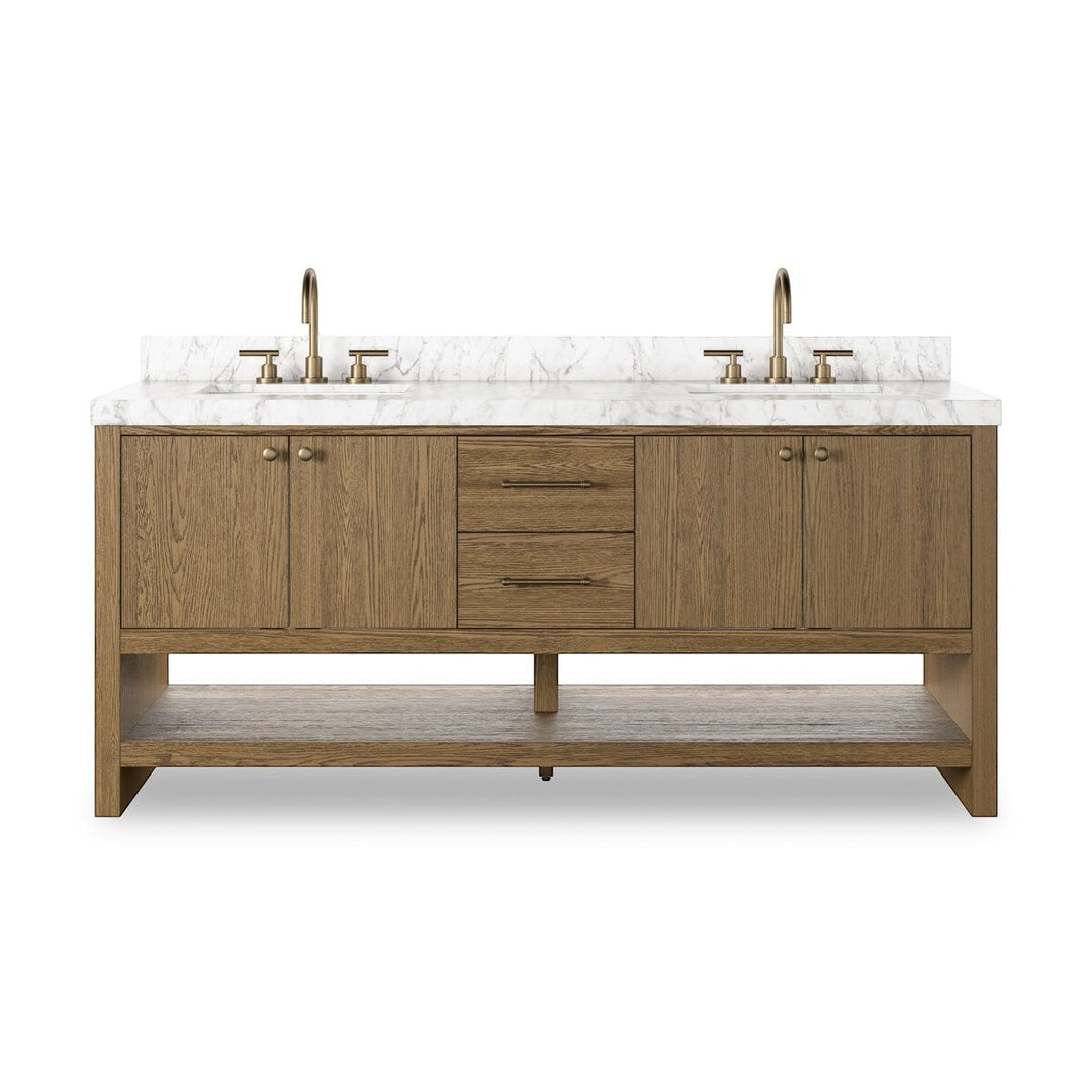 Maison Olive vanité double en chêne naturel avec dessus en marbre Carrara et robinetterie en laiton