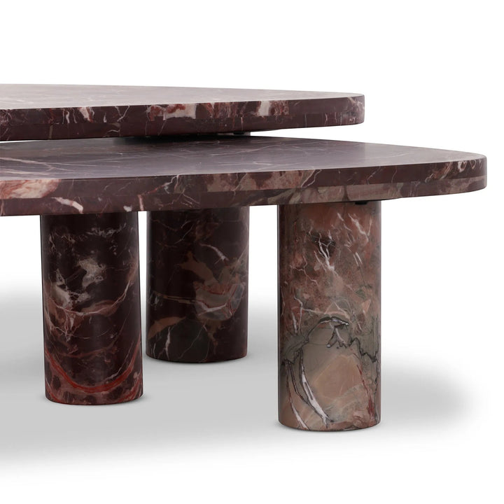 Maison Olive ZION ensemble de tables basses gigognes en marbre bordeaux et blanc, design contemporain