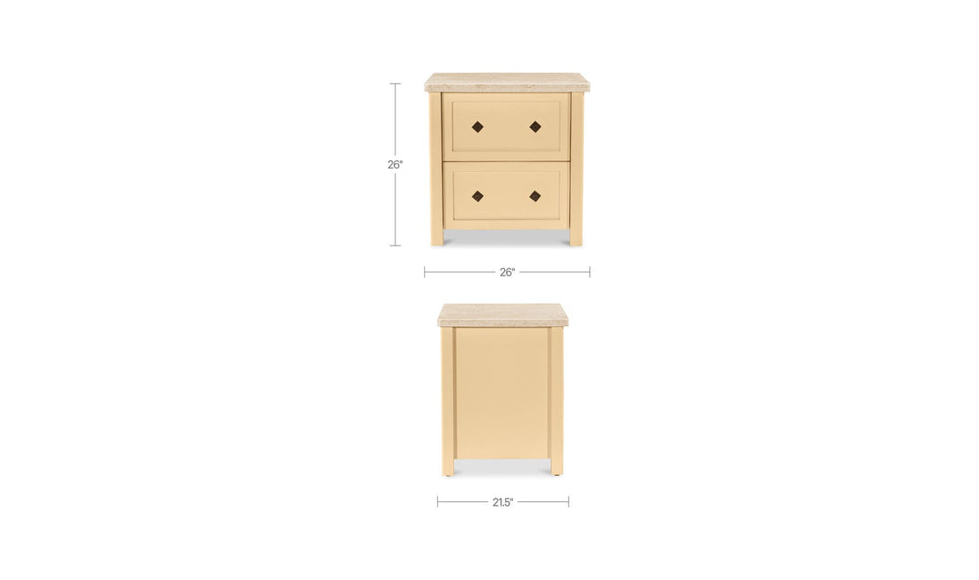 MATILDA butter yellow nightstand, 26 × 21.5 × 26-inch dimension diagram