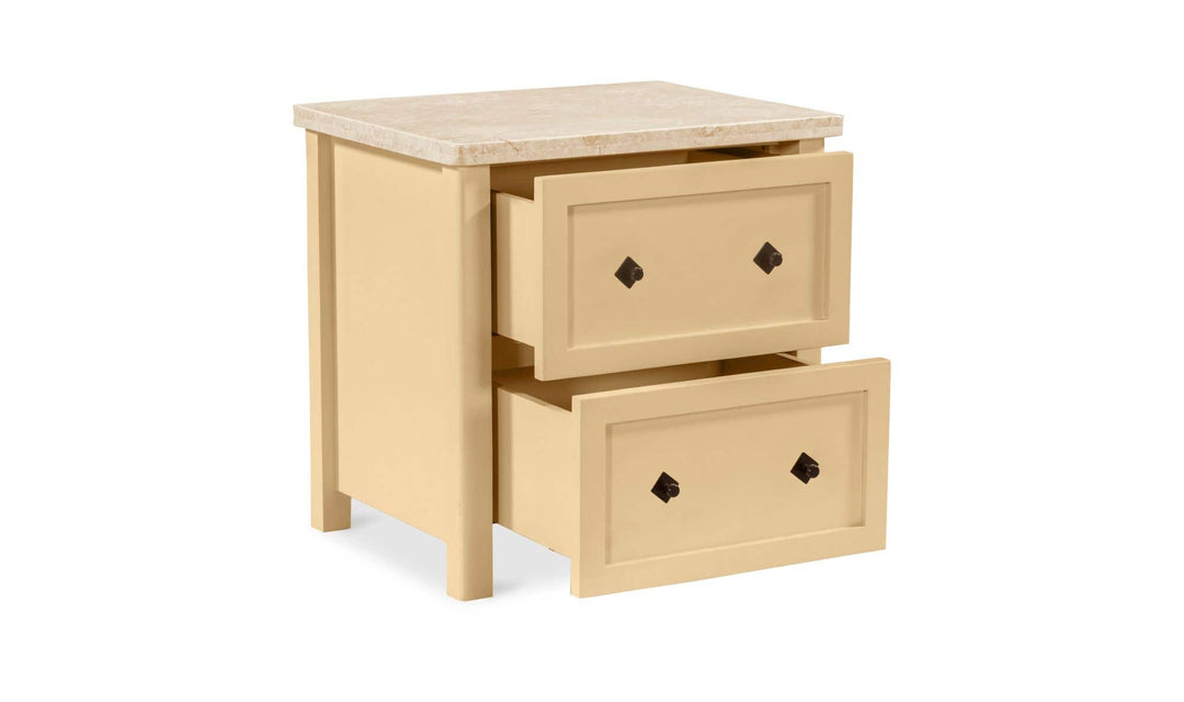 MATILDA butter yellow nightstand, with both drawers open