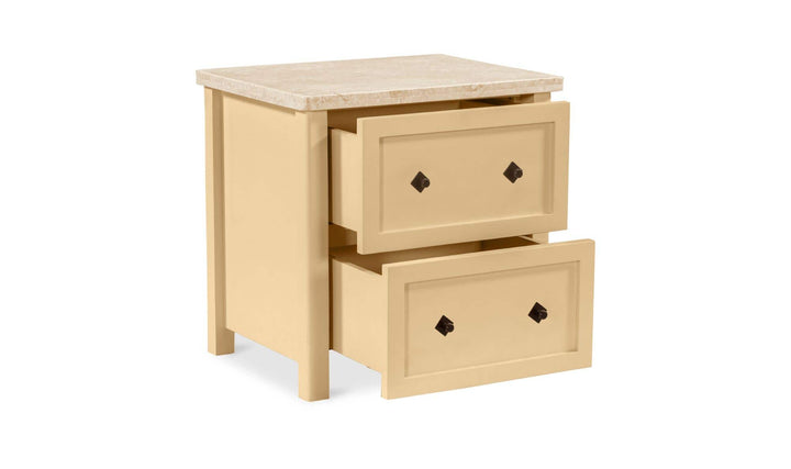 MATILDA butter yellow nightstand, with both drawers open