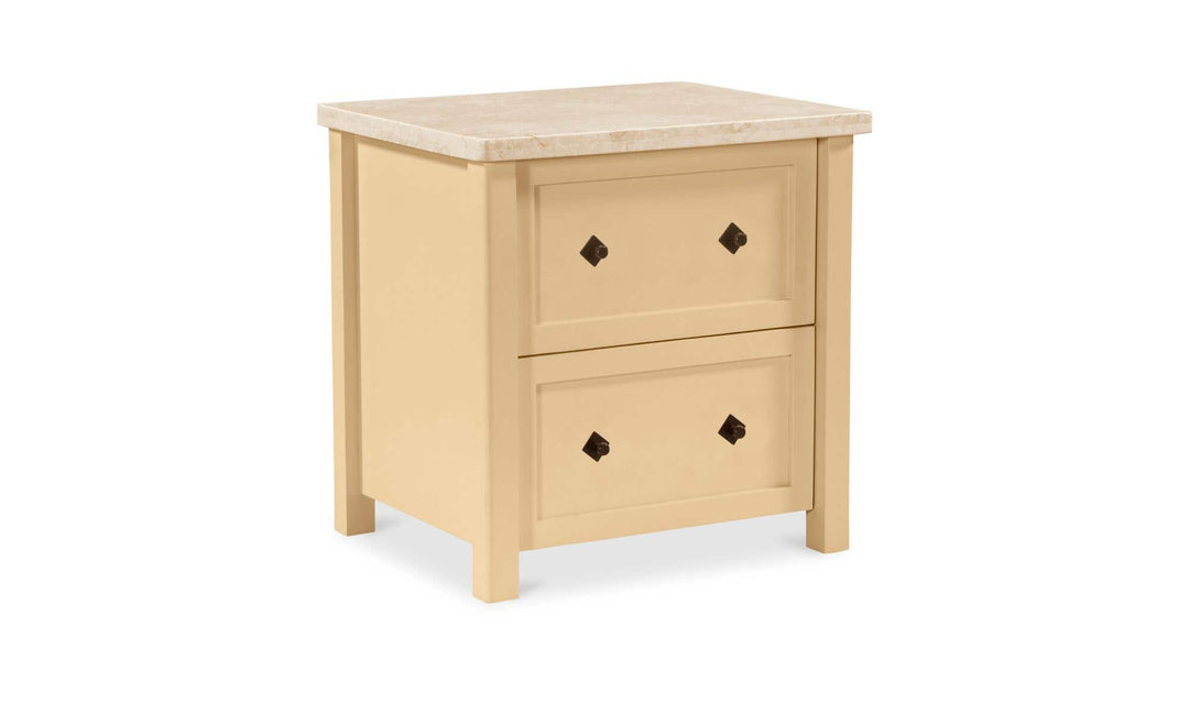 MATILDA butter yellow nightstand, three-quarter view