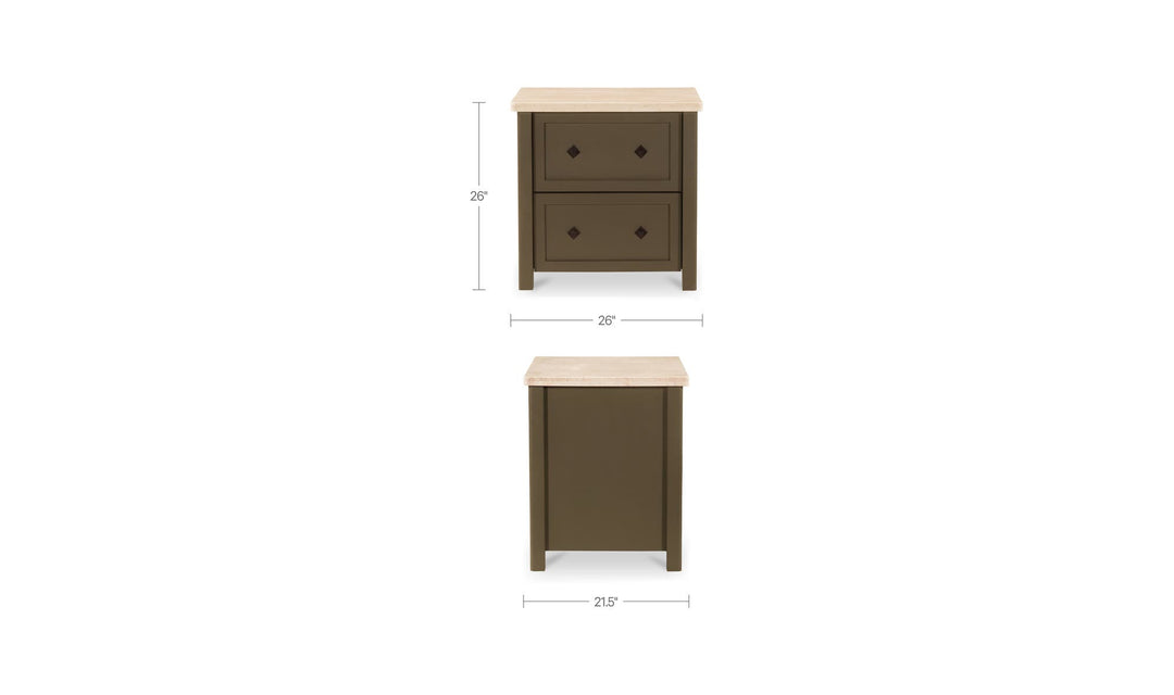 MATILDA dark olive nightstand, 26 × 21.5 × 26-inch dimension diagram