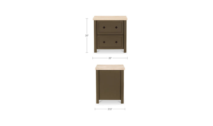 MATILDA dark olive nightstand, 26 × 21.5 × 26-inch dimension diagram
