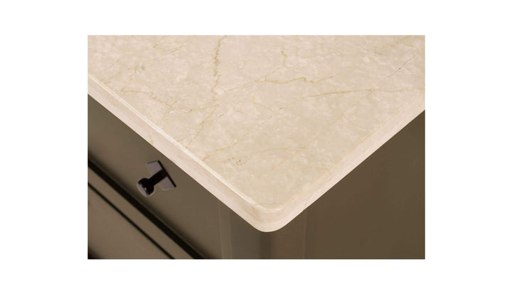MATILDA dark olive nightstand, detail of Botticino marble top