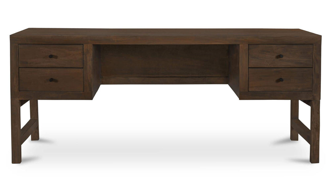 WINDSOR dark brown neem wood desk, front view